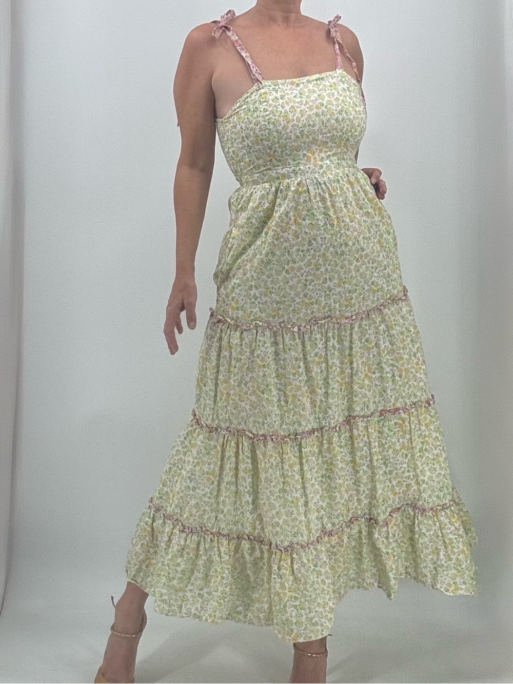 Lost + Wander Cecilia Cottagecore Boho Floral Cotton Tiered Ruffle Maxi Dress
